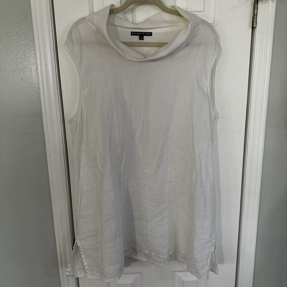 Preston And York 100% Linen Cowl Neck Blouse Size Large XL White Sleeveless - Picture 1 of 6